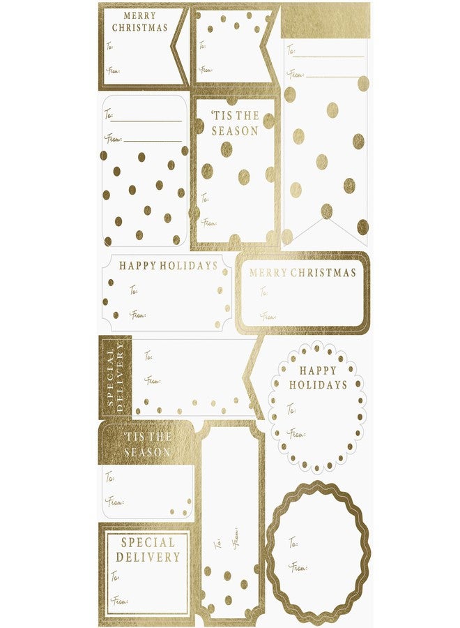 Graphique Shimmering White Gift Labels | 52 Self-Adhesive Christmas Stickers | 13 Designs with Gold Foil Accents | to and from Names | for Holiday Wrapping Paper & Gift Bags - Image 1
